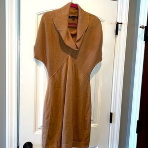 Jones New York tan sweater dress cowl neck, short sleeve flattering style.Size L